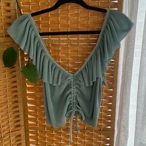 Blue scrunchable frilly top - unknown brand - tagless - fits like a small